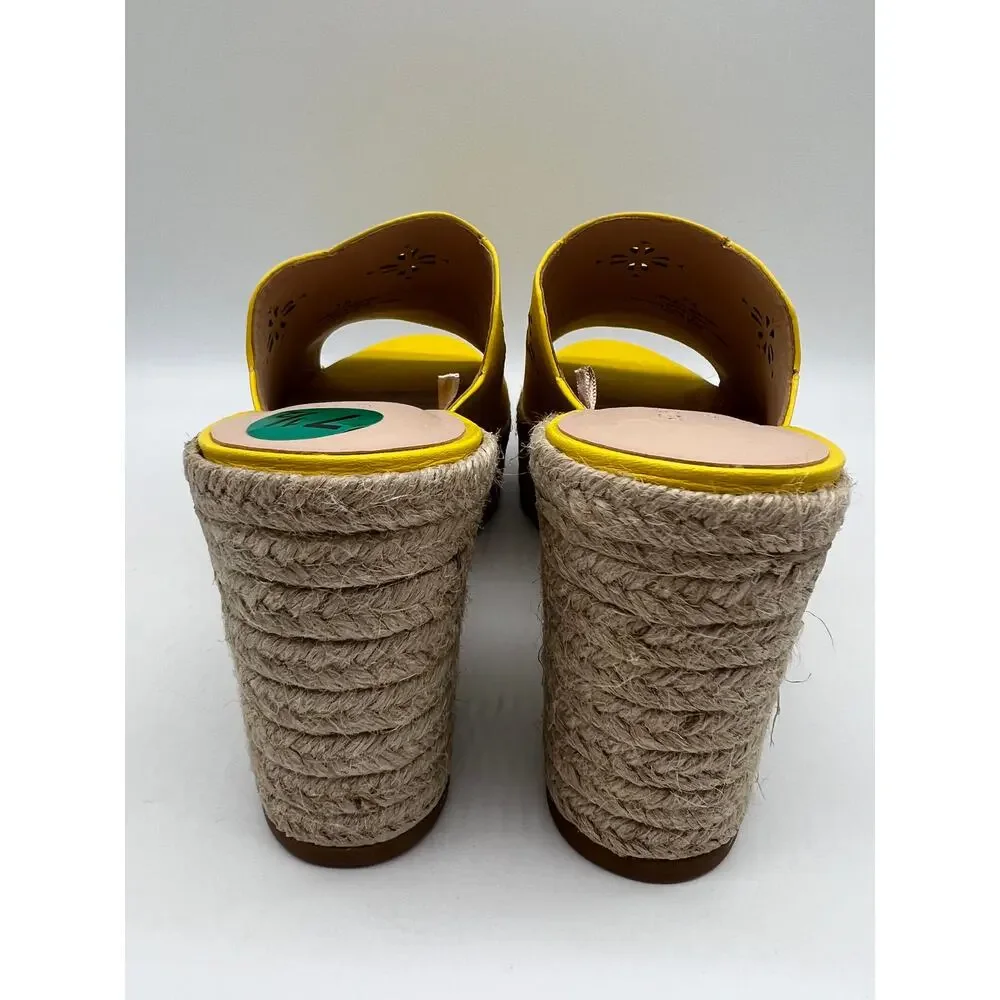 Kate Spade Tenley Espadrille Wedge Mule Sandal Yellow Leather S8311001 Size 7.5